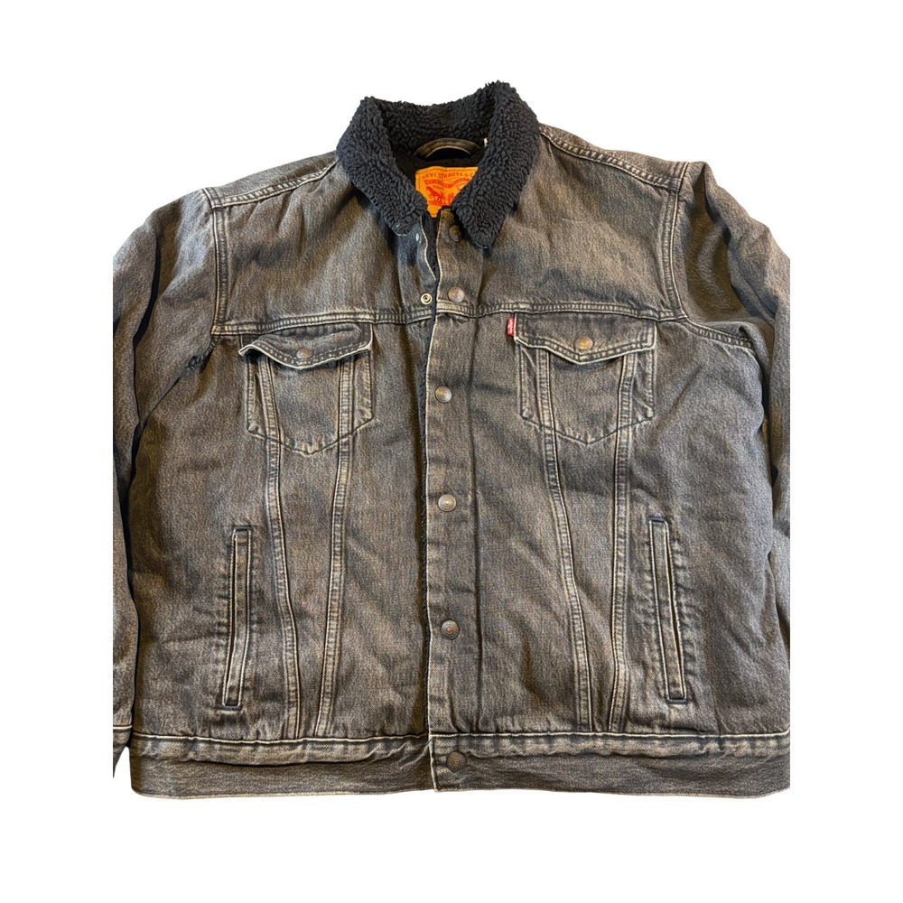 Levis Sherpa Lined Denim Trucker Jacket Faded Black XL